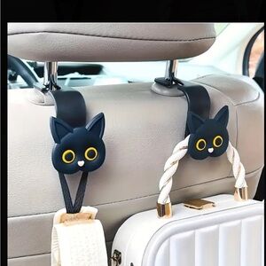 2pcs Black Cat Car Seat Headrest Hooks